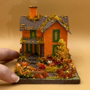 ORIGINAL size Orange and Brown Autumn Putz House Glitter House Putz Glitter House Handmade Putz Handcrafted Putz Autumn image 2