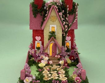 ORIGINAL size Red and Pink Valentine Putz House - Glitter Village