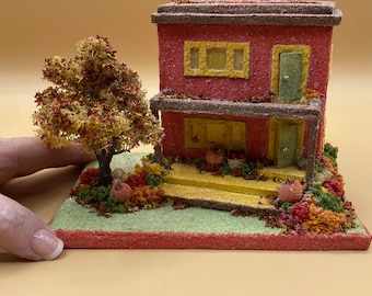 ORIGINAL Casa Putz de Otoño Rojo-Naranja y Marrón - Glitter House - Putz Glitter House - Putz hecho a mano - Putz hecho a mano - Otoño