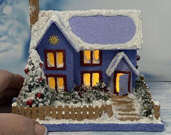 ORIGINAL size Periwinkle House - Glitter House - Christmas Village -  - Handmade Putz