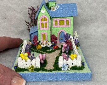 MINI Spring Putz House - Putz Glitter House - Handmade Putz - Spring Glitter House - Handcrafted