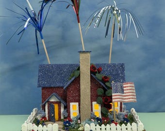 ORIGINAL size Summer Fourth of July Putz House - Handcrafted Putz - Independence Day Glitter House
