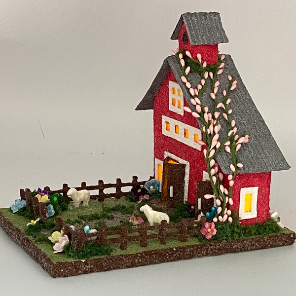 ORIGINAL size Spring Barn - Spring Putz Barn - Handmade Putz - Spring Putz House - Handcrafted Putz