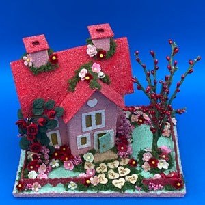 Tamaño ORIGINAL Rosa y Rojo Valentine Putz Glitter House Glitter House Village Putz House Valentine imagen 8