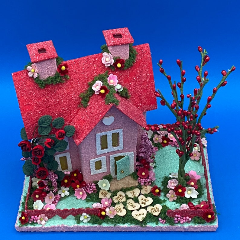 Tamaño ORIGINAL Rosa y Rojo Valentine Putz Glitter House Glitter House Village Putz House Valentine imagen 8