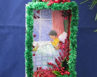 Dios nos bendiga a todos tarjeta de Navidad Shadowbox Diorama
