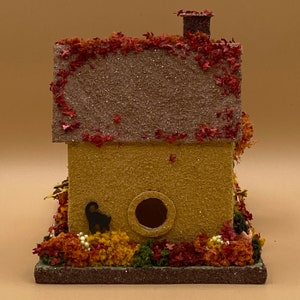 ORIGINAL size Yellow and Light Brown Autumn Putz House Glitter House Putz Glitter House Handmade Putz Handcrafted Putz Autumn image 3