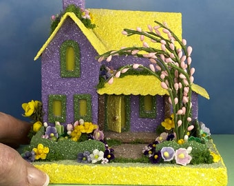 ORIGINAL Spring Putz House - Putz Glitter House - Handmade Putz - Spring Glitter House - Handcrafted