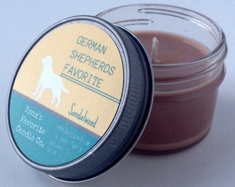 German Shepherds Favorite sandalwood scented soy candle 4 oz jar, dog lover gift, gift for him, gift for her