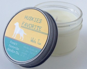 Huskies Favorite White Tea scented soy 4 oz jar candle, dog lover gift for Her, gift for him