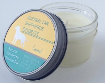 Australian Shepherds Favorite coconut scented soy 4 oz candle, dog lover gift for her, gift for him