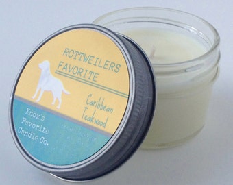 Rottweilers Favorite Caribbean Teakwood Scented Soy 4 oz Candle : Dog Lover Gift, Gift for Her, Gift for Him, Dog Owner Gift Idea
