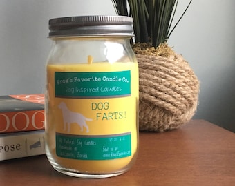 Dog Farts soy scented 16 oz candle, funny dog lover gag gift for him,new dog housewarming gift