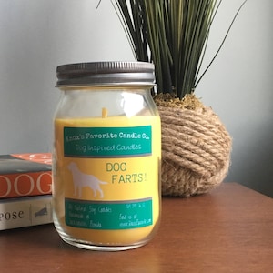 Dog Farts soy scented 16 oz candle, funny dog lover gag gift for him,new dog housewarming gift