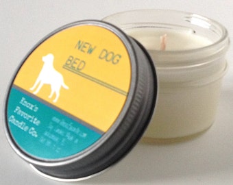 New Dog Bed scented soy 4 oz mason jar candle, dog lover gift for her, gift for dog owner, gift for him