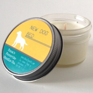 New Dog Bed scented soy 4 oz mason jar candle, dog lover gift for her, gift for dog owner, gift for him image 1
