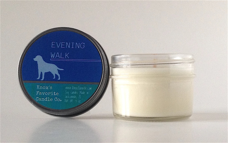 Evening Walk scented soy 4 oz mason jar candle, dog lover gift for her, gift for him, dog owner image 3