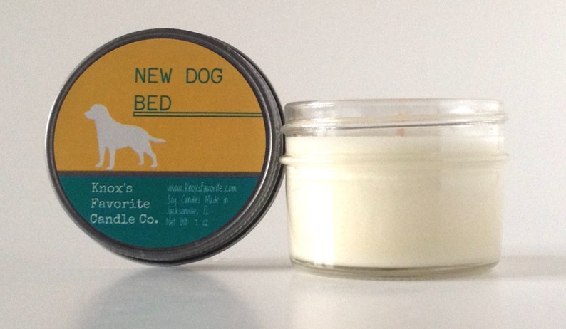 New Dog Bed scented soy 4 oz mason jar candle, dog lover gift for her, gift for dog owner, gift for him image 3