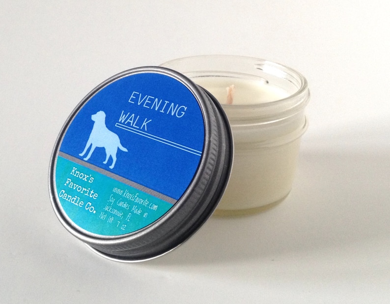 Evening Walk scented soy 4 oz mason jar candle, dog lover gift for her, gift for him, dog owner image 1