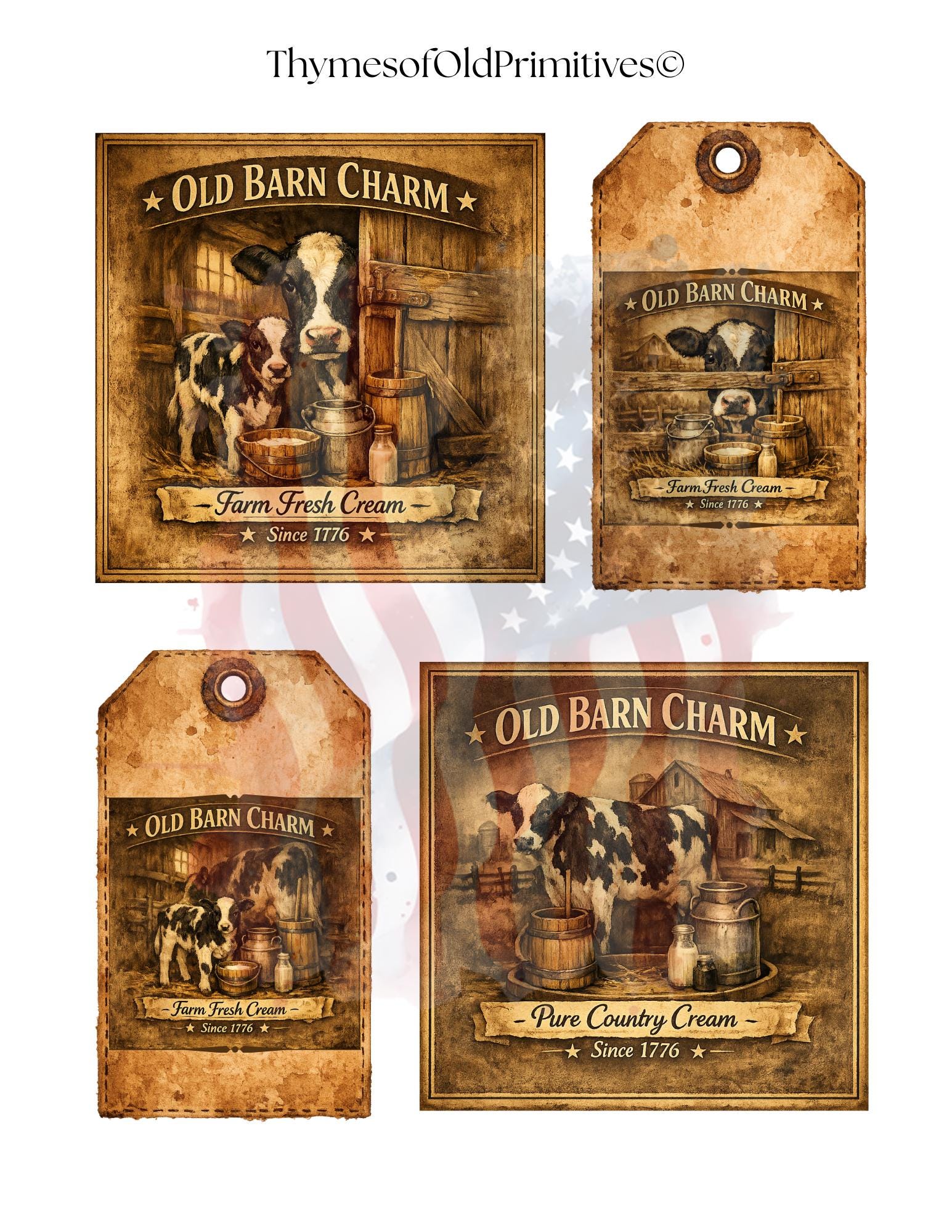 Primitive Old Barn Charm Dairy Labels, Instant Digital Download, Rustic ...