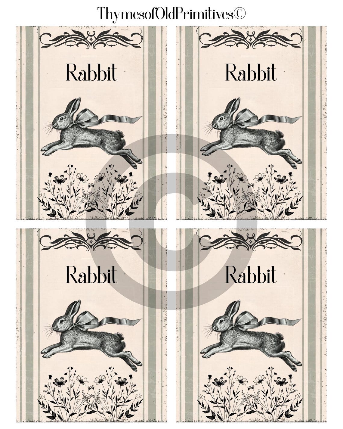 Primitive Rabbit & Crow Tag/labels, 3.5