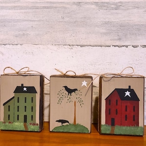 Saltbox Shelf Sitter Block Set, Primitive Saltbox Decor, Saltbox House