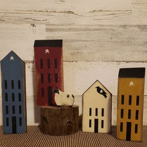 Primitive Saltbox Houses, Sheep, Set of 5, Primitive Saltbox House, Primitive Home Decor