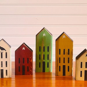 Primitive Saltbox Houses, Set of 5, Chunky Blocks, Primitive Saltbox House, Primitive Home Decor