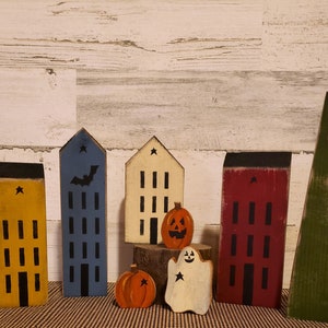 Primitive Fall/Halloween Saltbox Houses, Set of 8, Primitive Saltbox House, Primitive Fall Decor, Halloween Decor