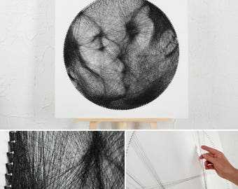 Romantic Kissing Couple String Art / Unique Black and White Portrait on Circular Loom / Custom Photo Realistic Artwork Anniversary Gift