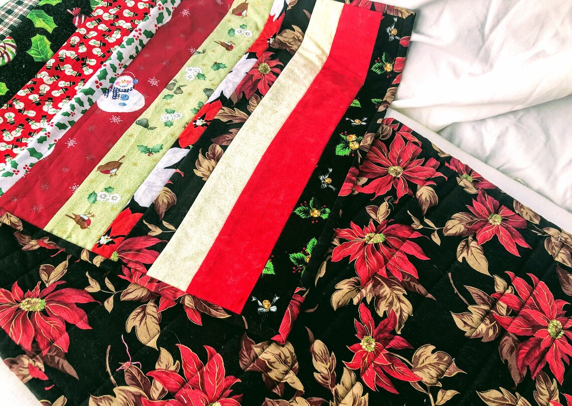 Quilted Holiday Table Runner Jelly Roll Stripes Rectangular Etsy