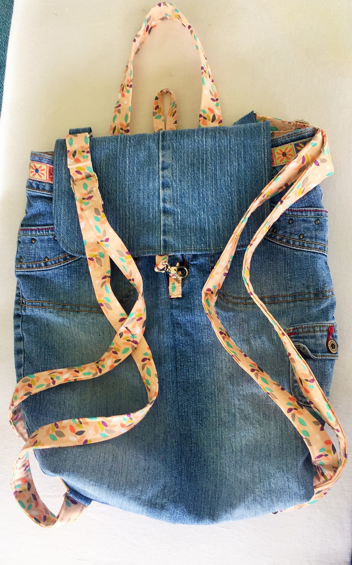 Upcycled Unfabulous Jeans Backpack Denim Book Bag Floral - Etsy Canada