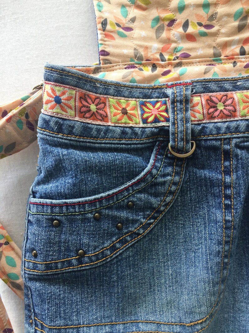 Upcycled Unfabulous Jeans Backpack Eco Friendly Denim Book Bag Floral Fabric Embroidered Studded
