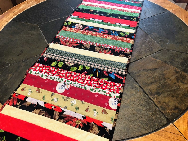 Quilted Holiday Table Runner Jelly Roll Stripes Rectangular Etsy