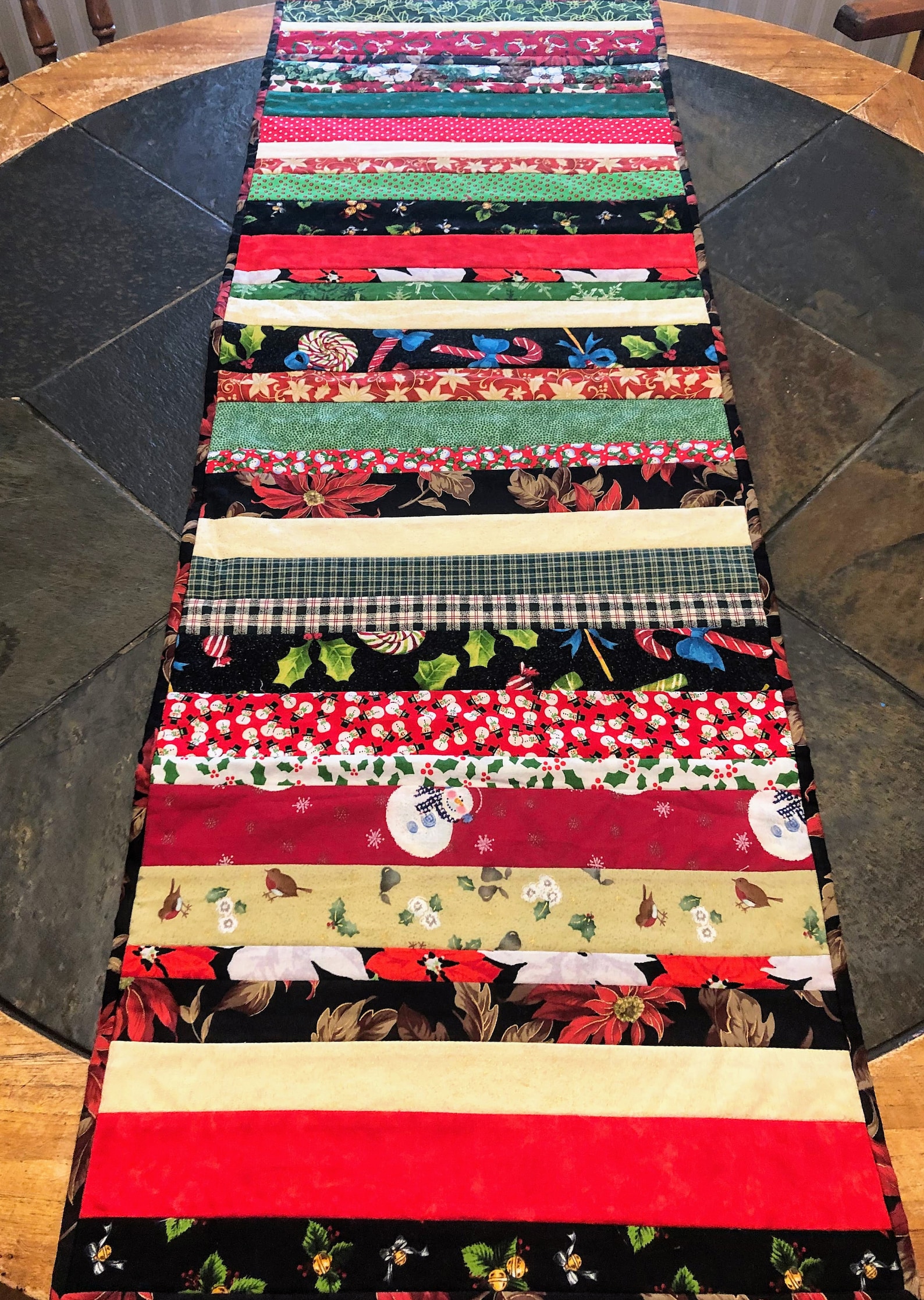 Quilted Holiday Table Runner Jelly Roll Stripes Rectangular Etsy