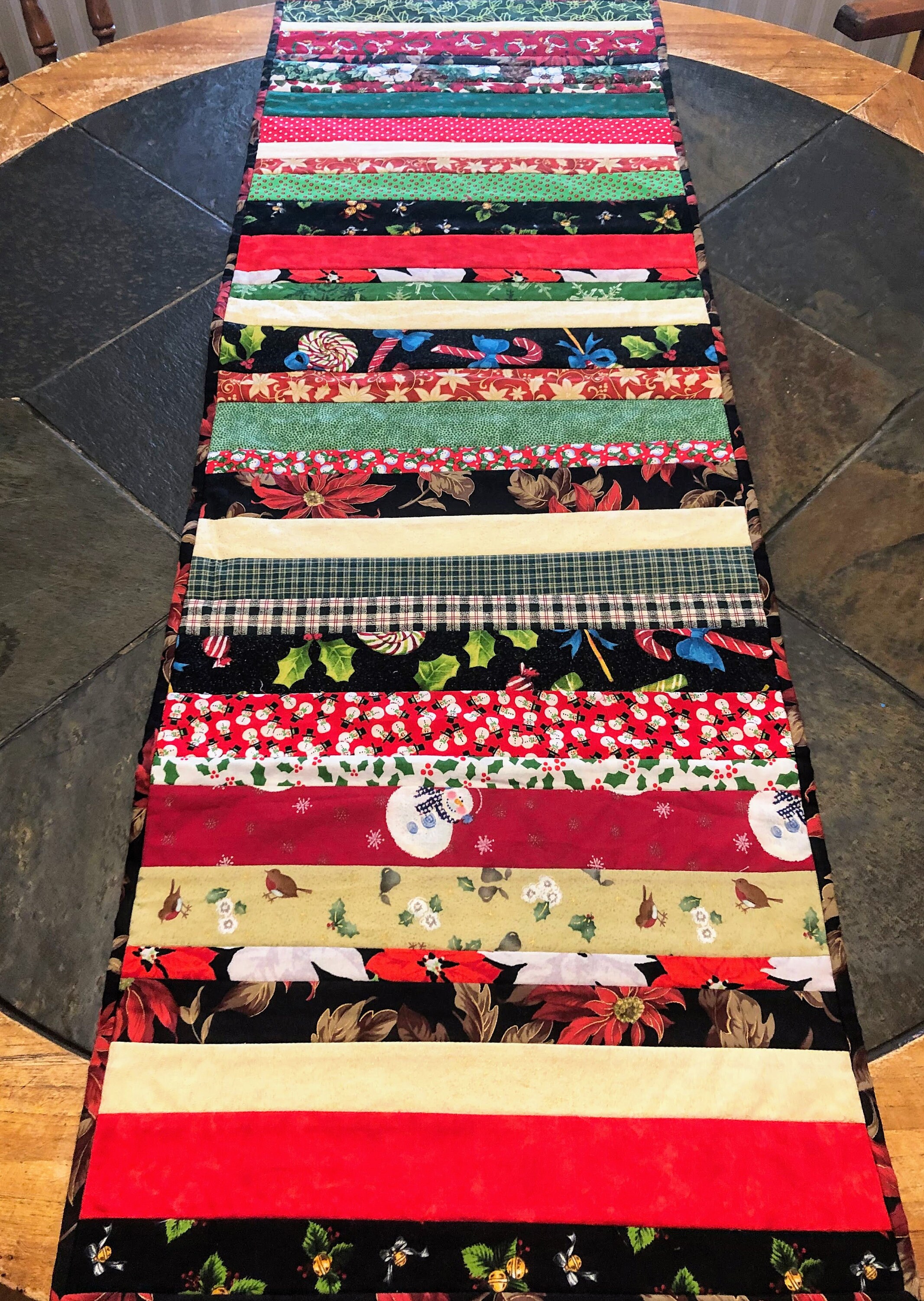Quilted Holiday Table Runner Jelly Roll Stripes Rectangular Etsy