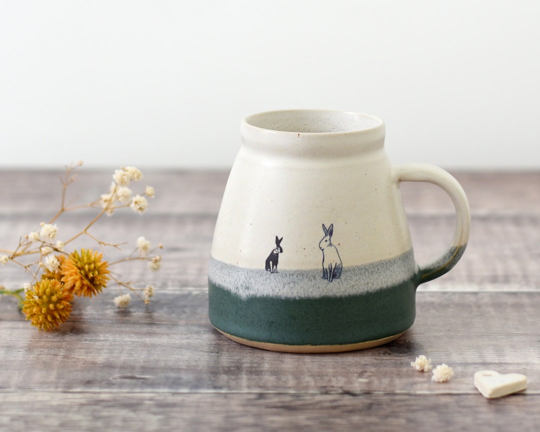 Handmade Ceramic Rabbit Hare Coffee Tea Mug Glazed in Dark to Misty ...