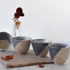 Blue and white ceramic tumbler beaker for coffee, tea, soft drinks and wine - handmade stoneware pottery