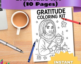 Kit para colorear y diario de gratitud: paquete de autocuidado para adultos y adolescentes