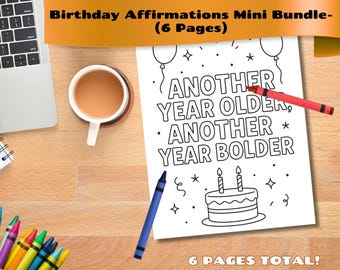Páginas para colorear de afirmaciones de cumpleaños – Mini paquete / Citas positivas imprimibles para mujeres / Descarga digital