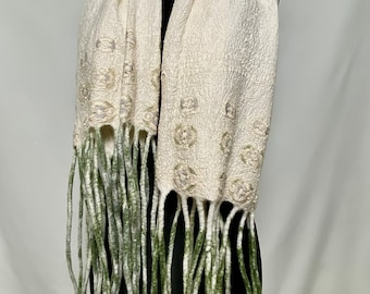 White felted scarf Art to wear scarf Merino wool minimalist scarf Nunofelt Easter gift for her Eco gift scarf  Wrap wool headscarf