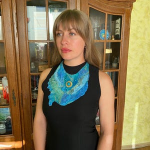 Nunofelt Collar: Turquoise Blue Green Felted Wool Necklace