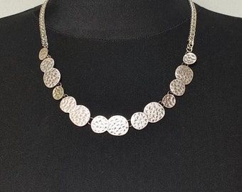 Hammered metal  discs silver tone necklace  Adjustable circle necklace  Round necklace Ukrainian seller