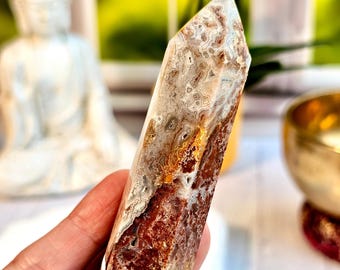 Crazy Lace Agate Tower from Chihuahua, Mexico Polished Lace Agate Joyful Energy Lace Agate Mexican Agate Banded from Mexico