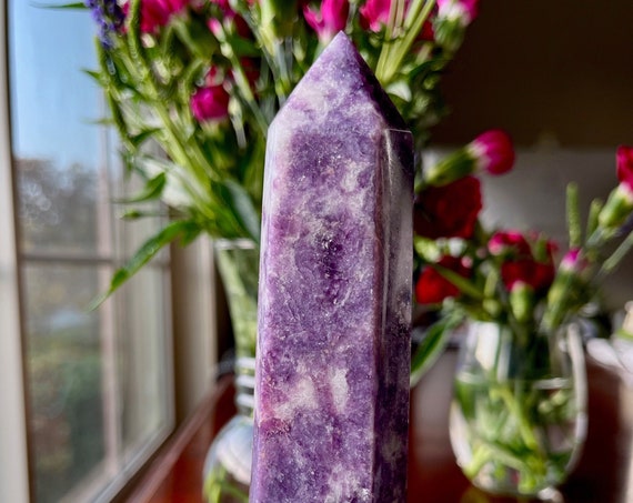Beautiful Lavender Lepidolite Crystal from Namibia | Lepidolite Tower | High Vibration | Deeply Calming Energy | Zen Energy | Third Eye E15A