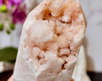 Pink Druzy Amethyst Tower from Brazil Heart Chakra Stone for Reiki Master Lightworkers Stone for Crystal Grid for Compassion
