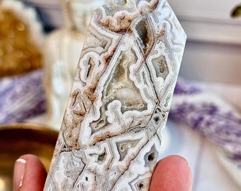 Crazy Lace Agate Tower from Chihuahua, Mexico Polished Lace Agate Joyful Energy Lace Agate Mexican Agate Banded from Mexico