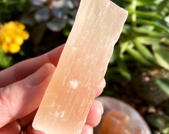 One (1) Raw Peach Selenite Crystal from Morocco | Sacral Chakra | Auric Cleansing | Divine Feminine | Soul Star | Past Life |