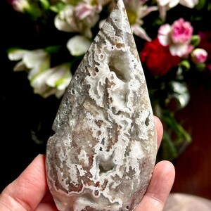 Torre de ágata mexicana de encaje loco de Chihuahua, México / Ágata de encaje pulida / Cuevas de cristal druzy / Energía de felicidad / Ágata mexicana /