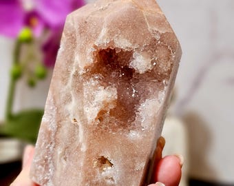 Pink Druzy Amethyst Tower from Brazil Heart Chakra Stone for Reiki Master Lightworkers Stone for Crystal Grid for Compassion